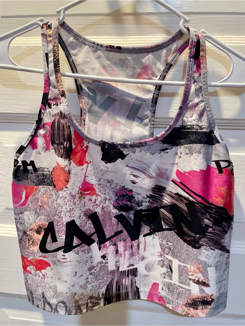 Calvin Klein Performance Pink & Gray Graphic Racerback Crop Tank, XL